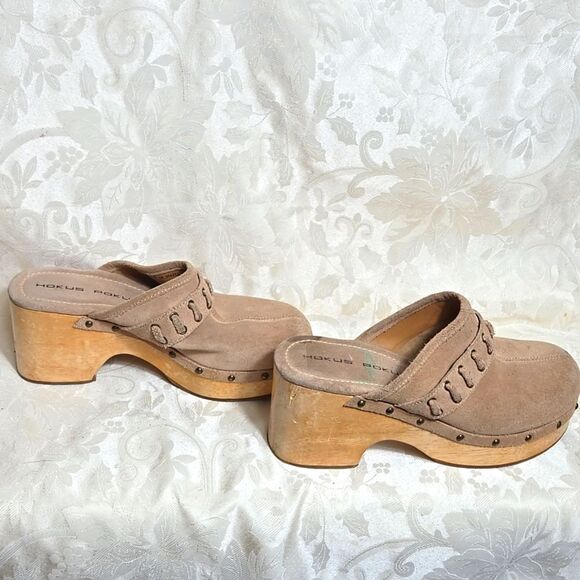 Hokus Pokus Tan Beige Platform Wooden  Clogs - Picture 3 of 10
